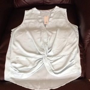 Light aqua sleeveless blouse